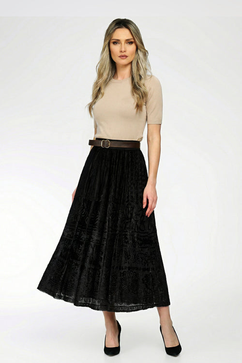 Fusta dama neagra insertie catifea Natalee Fashion
