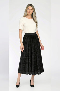 Fusta dama neagra insertie catifea Natalee Fashion