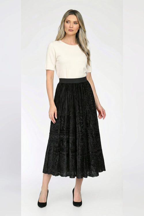 Fusta dama neagra insertie catifea Natalee Fashion