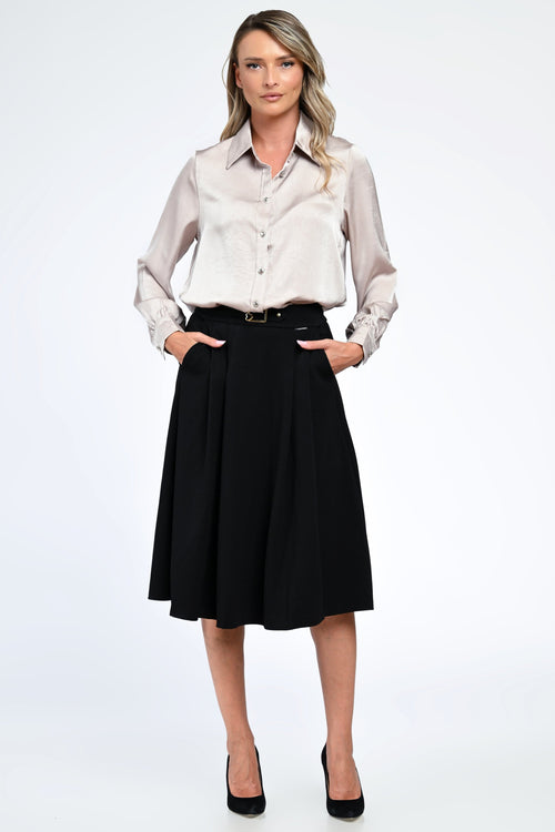 Fustă damă neagră midi elegantă cu buzunare – Alina Natalee Fashion