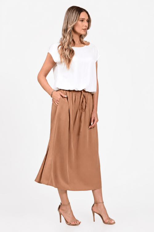 Fusta Eranthe midi vaporoasa bej camel Eranthe