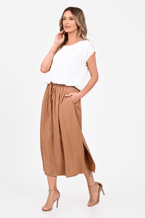 Fusta Eranthe midi vaporoasa bej camel Eranthe