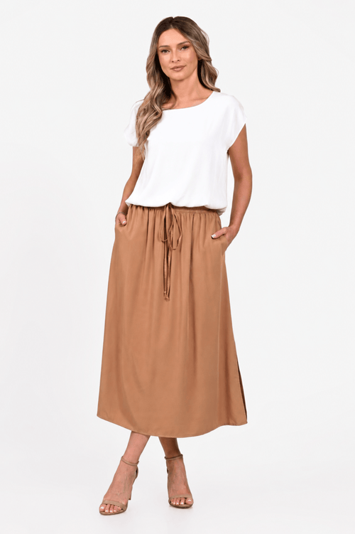 Fusta Eranthe midi vaporoasa bej camel Eranthe