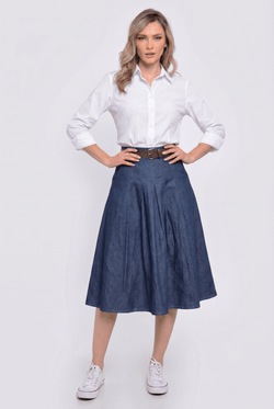 Fustă midi din denim Alessa Natalee Fashion