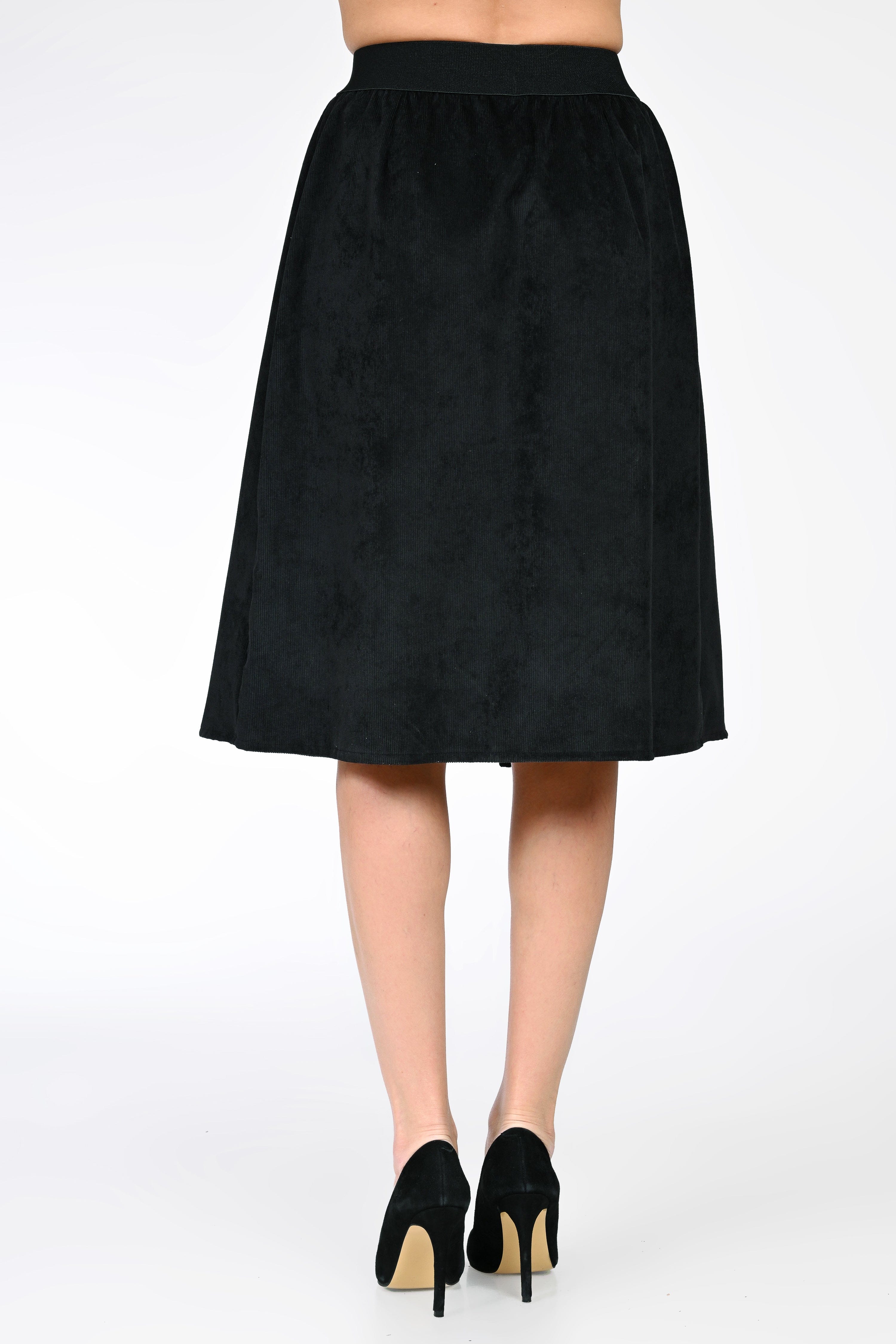 Fustă midi din raiat Plus neagra – Maria – Natalee