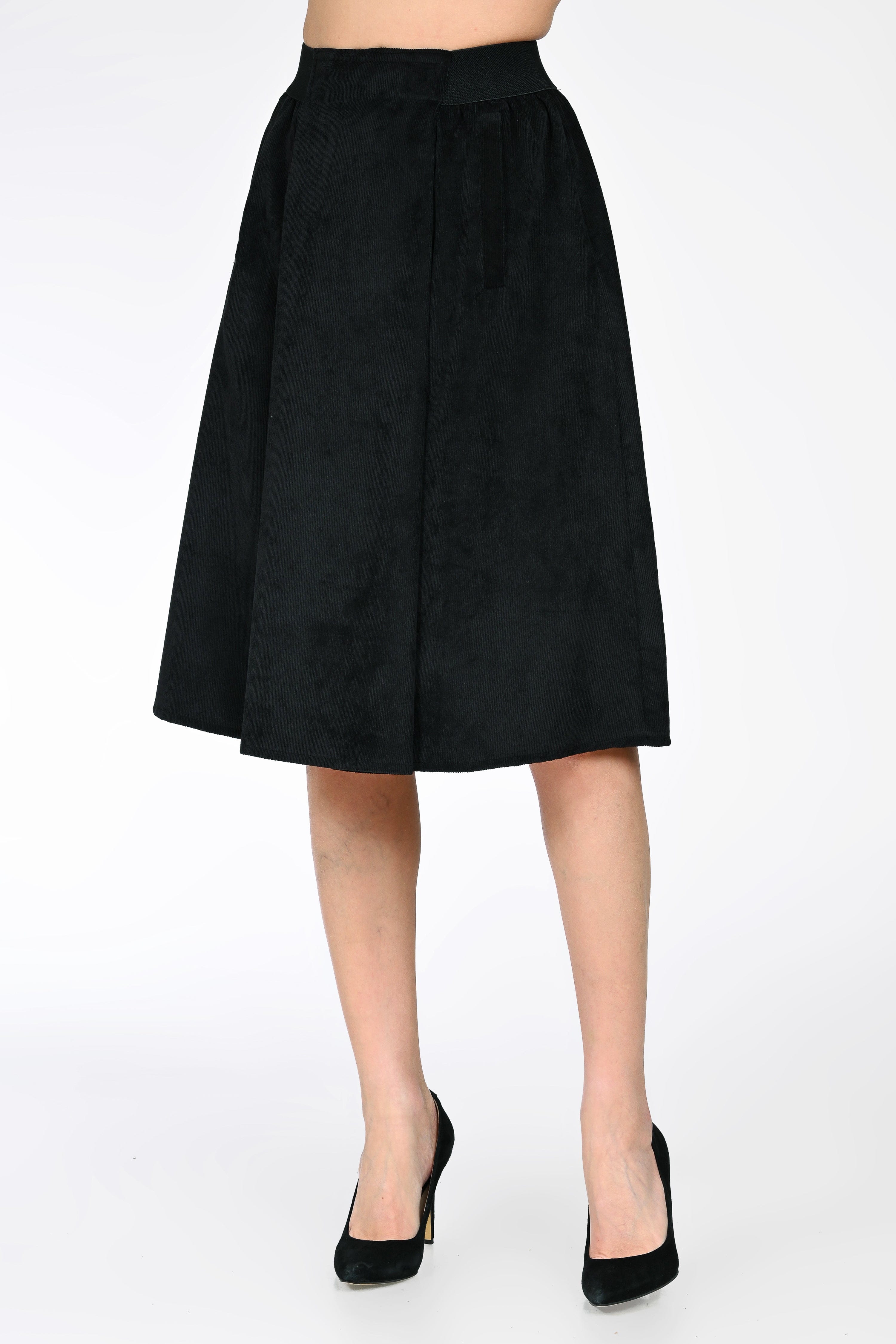 Fustă midi din raiat Plus neagra – Maria – Natalee