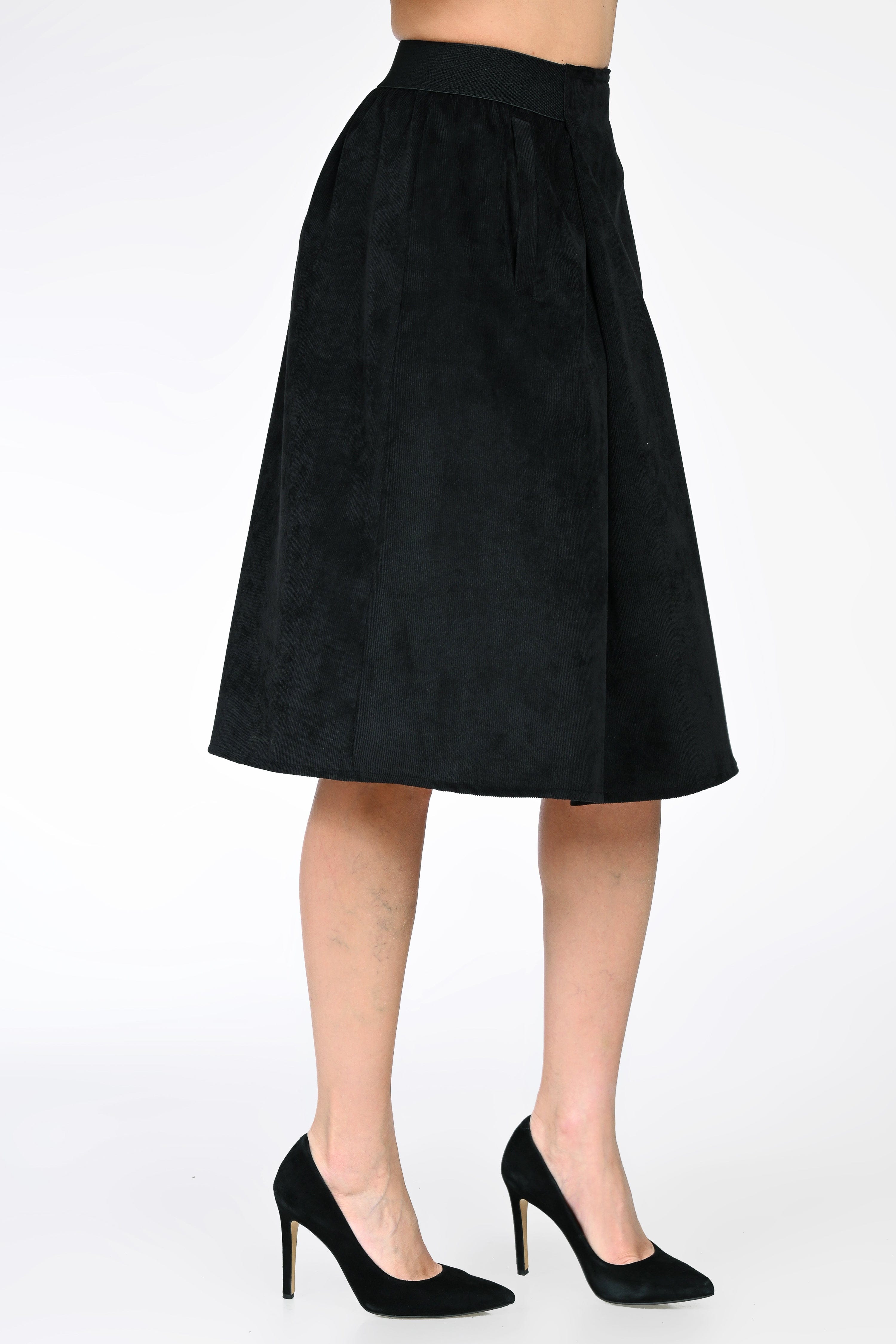 Fustă midi din raiat Plus neagra – Maria – Natalee