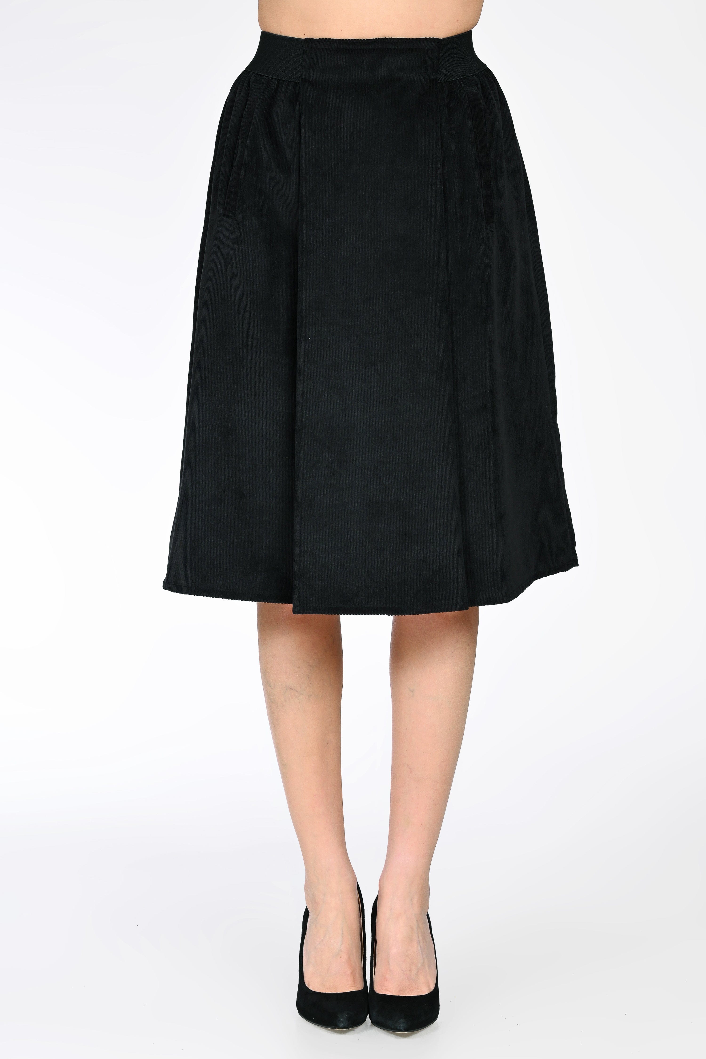 Fustă midi din raiat Plus neagra – Maria – Natalee