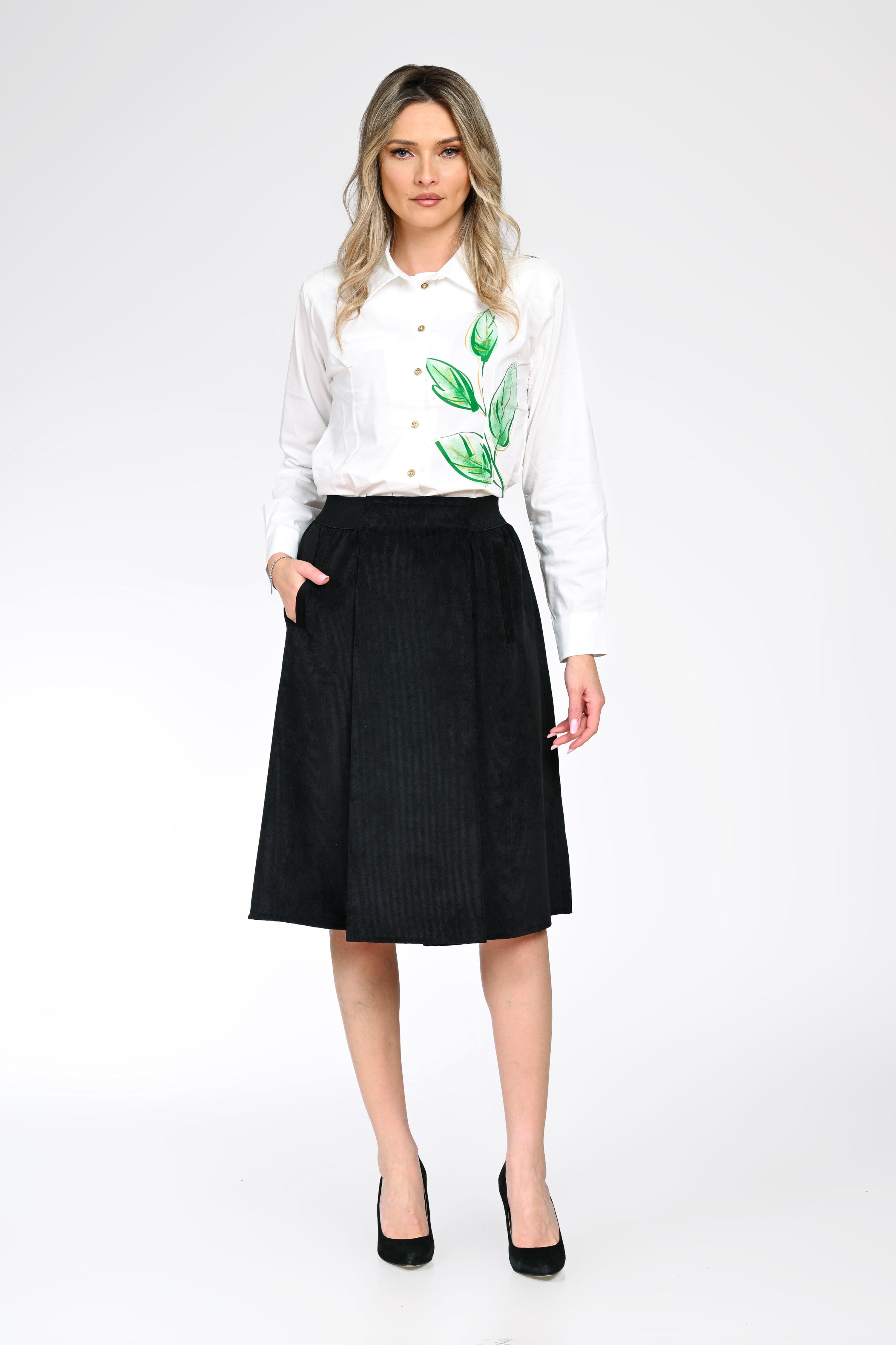 Fustă midi din raiat Plus neagra – Maria – Natalee