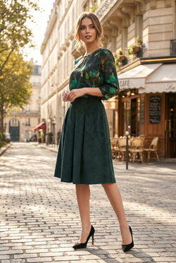 Fustă midi verde dama Bianca Natalee