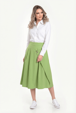 Fustă midi verde Livia cu talie înaltă și buzunar lateral Natalee