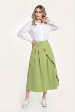 Fustă midi verde Livia cu talie înaltă și buzunar lateral Natalee