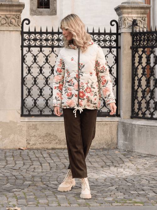 Geacă damă matlasată cu glugă și model floral Florina Natalee