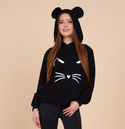 Natalee Fashion Pulovere si Cardigane Hanorac negru urechi de pisica Tania