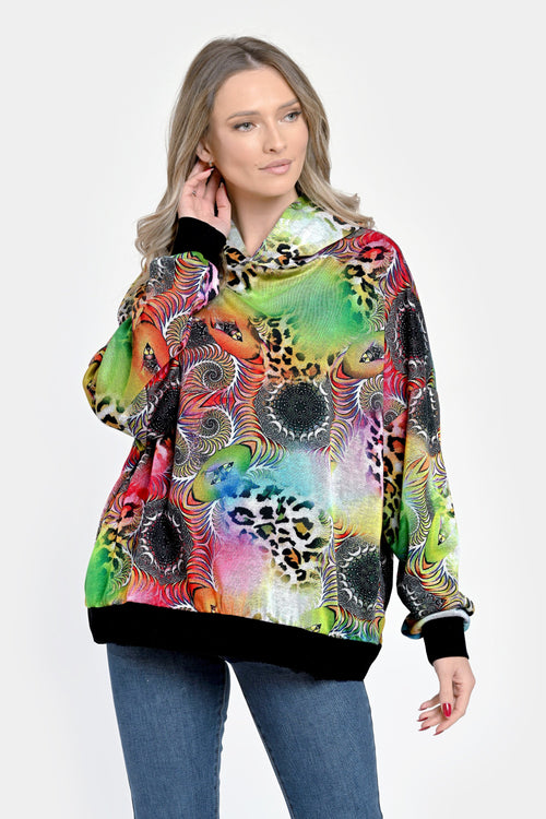 Hanorac oversize multicolor cu glugă și buzunare - Maya Natalee
