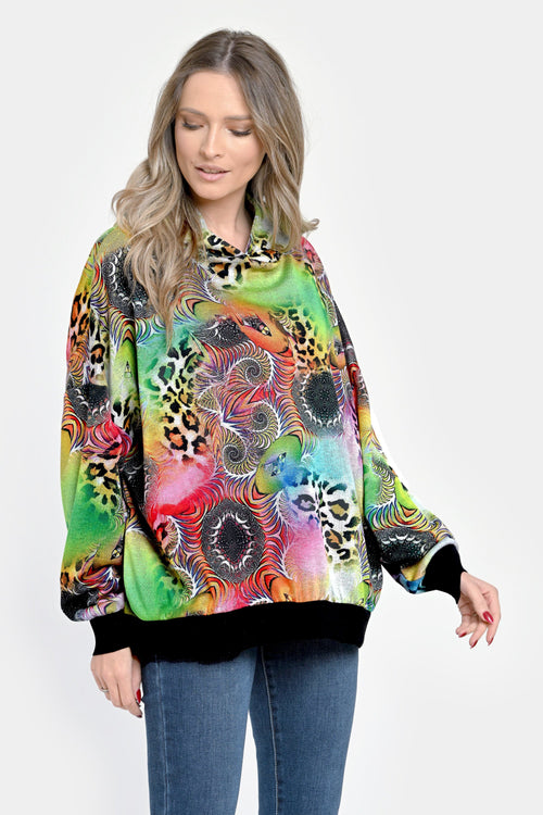 Hanorac oversize multicolor cu glugă și buzunare - Maya Natalee