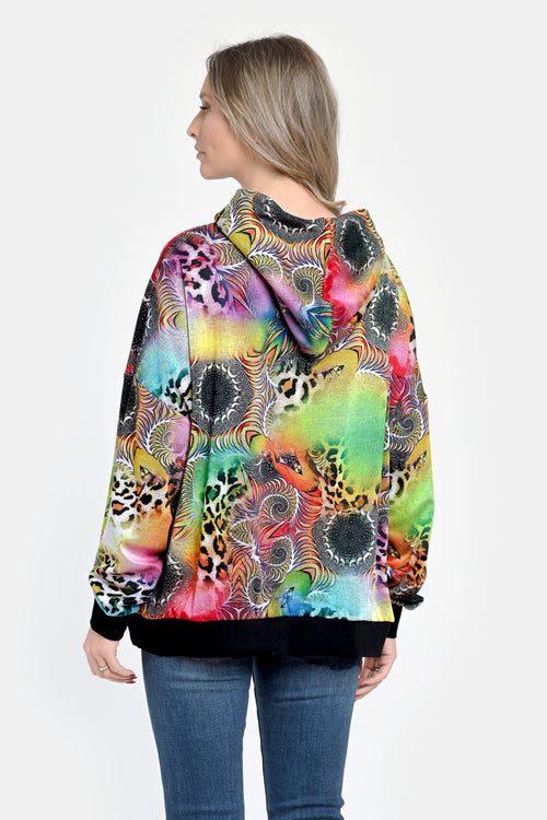 Hanorac oversize multicolor cu glugă și buzunare - Maya Natalee