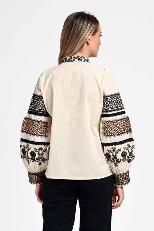 Ie damă crem cu broderie tradițională Elena Ethno Natalee Fashion