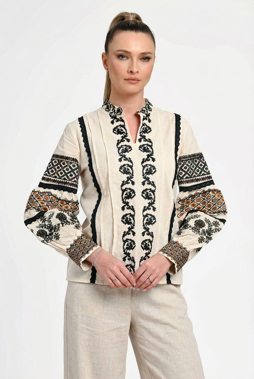 Ie damă crem cu broderie tradițională Elena Ethno Natalee Fashion