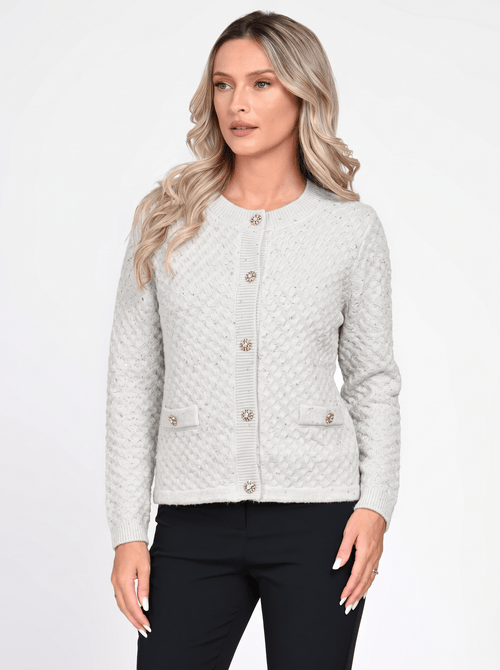 Jachetă damă albă cu inserții de lurex Adelina Natalee
