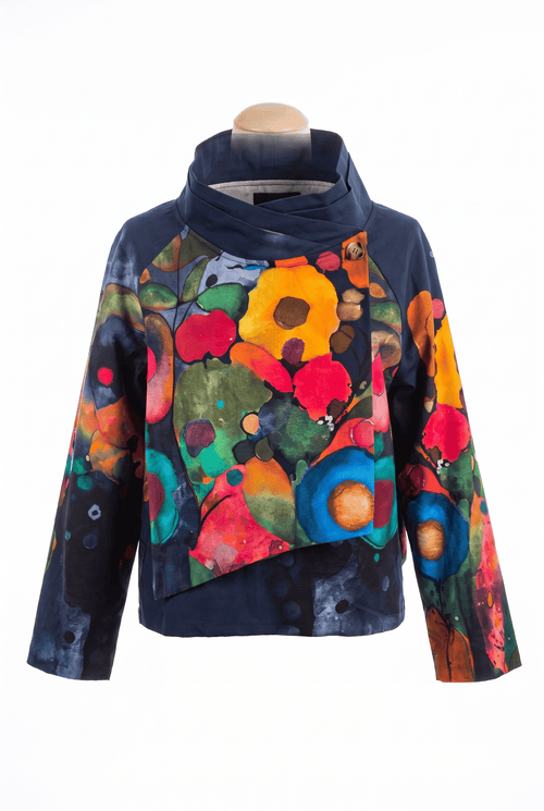 Jachetă damă bleumarin cu imprimeu multicolor Amira Natalee