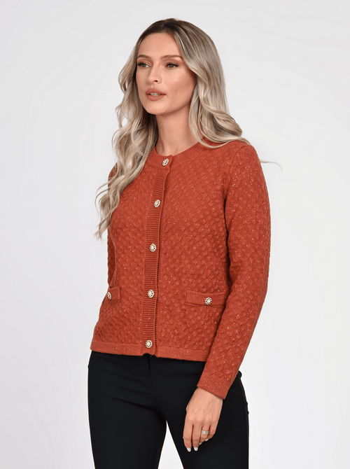 Jachetă damă cărămizie cu inserții de lurex Adelina Natalee
