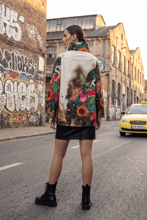 Jachetă damă crem cu imprimeu abstract floral Natalee
