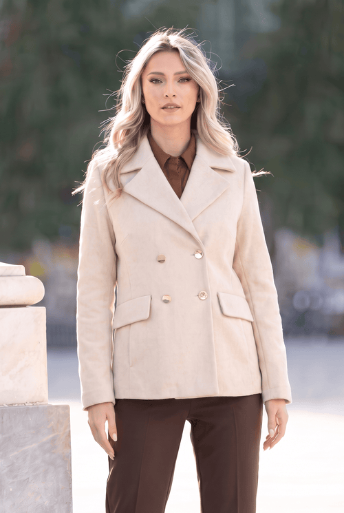 Jachetă damă crem cu nasturi aurii Evelina Natalee