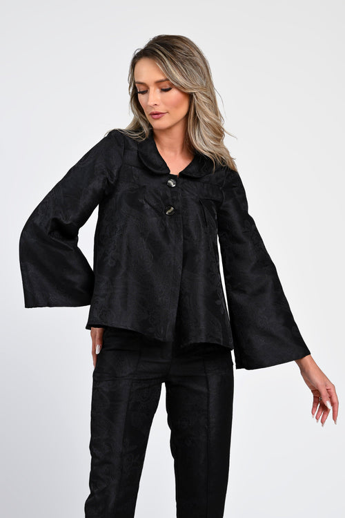 Jachetă damă elegantă neagră cu mâneci largi Natalee