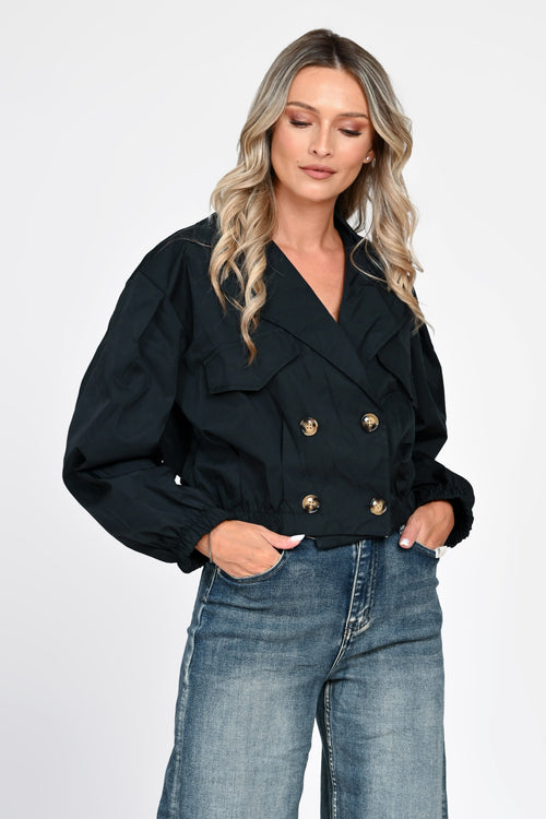 Jachetă damă neagră scurtă cu buzunare Amira Natalee Fashion