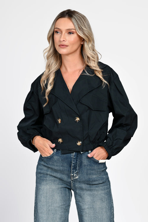 Jachetă damă neagră scurtă cu buzunare Amira Natalee Fashion