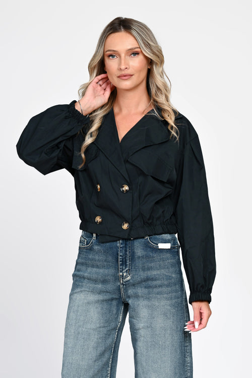Jachetă damă neagră scurtă cu buzunare Amira Natalee Fashion