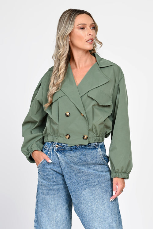 Jachetă damă scurtă verde olive Carina Natalee