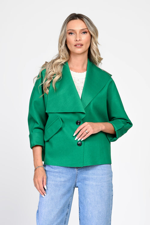 Jachetă damă verde cu guler amplu Delia Natalee Fashion