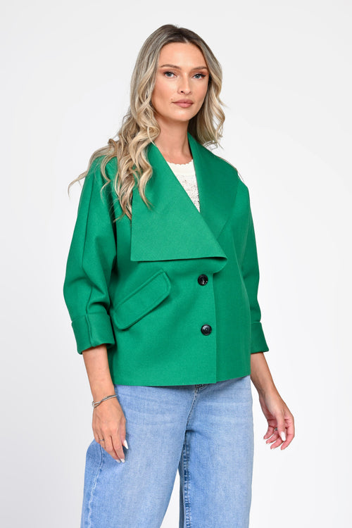 Jachetă damă verde cu guler amplu Delia Natalee Fashion