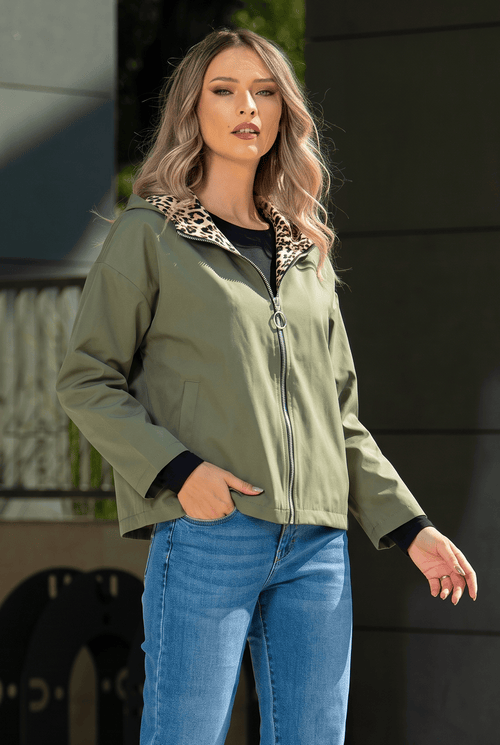 Jachetă damă verde olive cu glugă Natalee