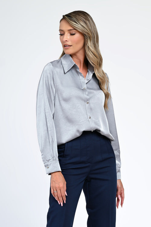 luză damă satinat-gri cu nasturi metalici – Eveline Natalee Fashion