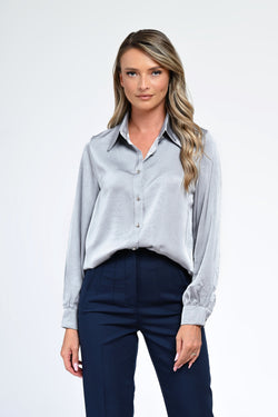 luză damă satinat-gri cu nasturi metalici – Eveline Natalee Fashion