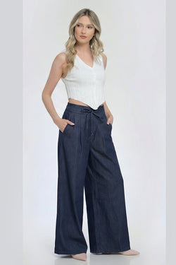 Pantalon damă wide leg bleumarin Monaco Natalee