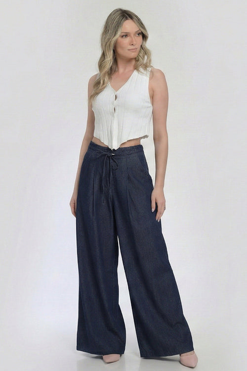 Pantalon damă wide leg bleumarin Monaco Natalee