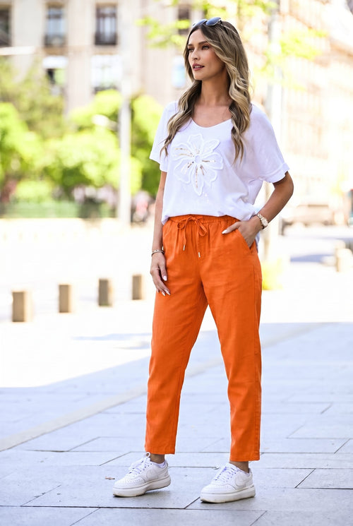 Pantaloni damă portocaliu casual cu șnur în talie – Daria Natalee