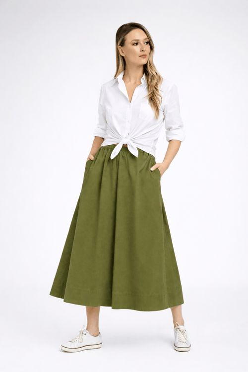 Pantaloni Eranthe tip culottes kaki Eranthe