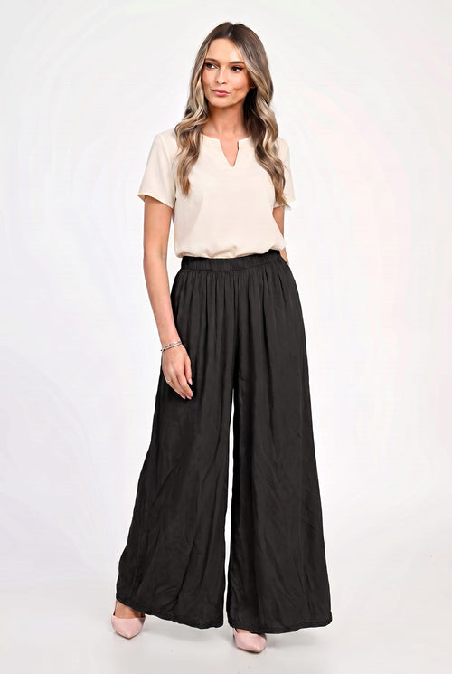 Pantaloni palazzo damă cu talie elastică Daria L / negru Natalee