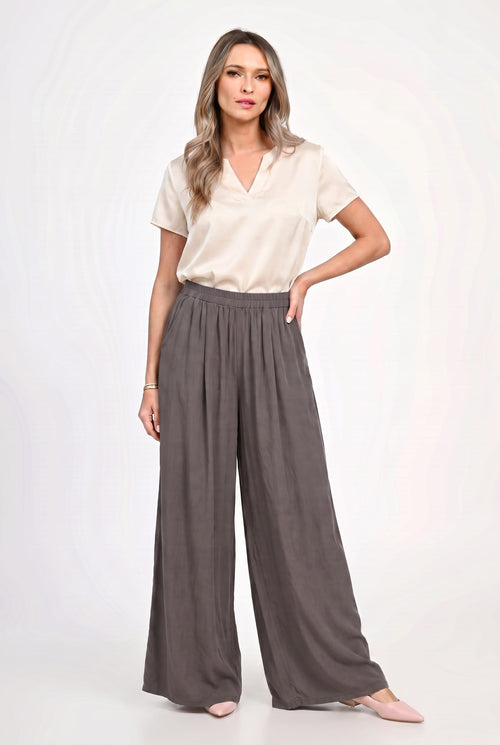 Pantaloni palazzo damă cu talie elastică Mara S / gri Natalee