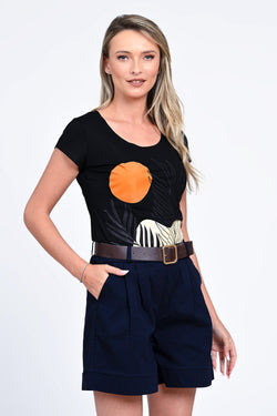 Pantaloni scurți damă bleumarin cu pense Amara Natalee Fashion