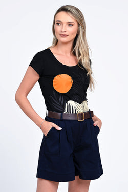 Pantaloni scurți damă bleumarin cu pense Amara Natalee Fashion