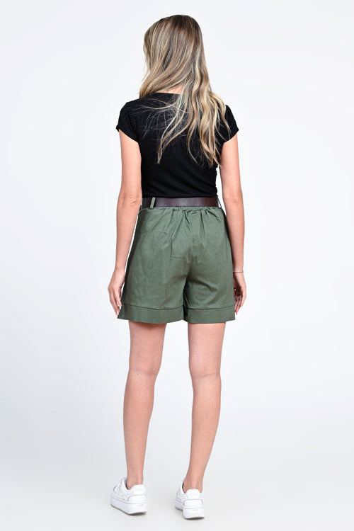 Pantaloni scurți damă verzi cu pense Amara Natalee Fashion