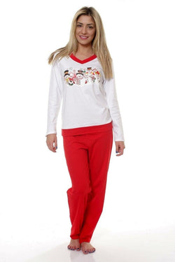 Natalee Fashion Pijamale Dama Pijama dama alb si rosu Snowman