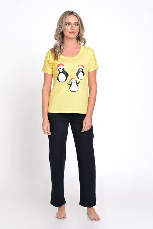 Natalee Fashion Pijamale Dama Pijama damă Craciun galbenă & neagră pinguin