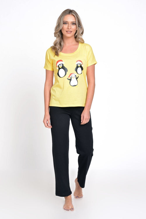 Natalee Fashion Pijamale Dama Pijama damă Craciun galbenă & neagră pinguin